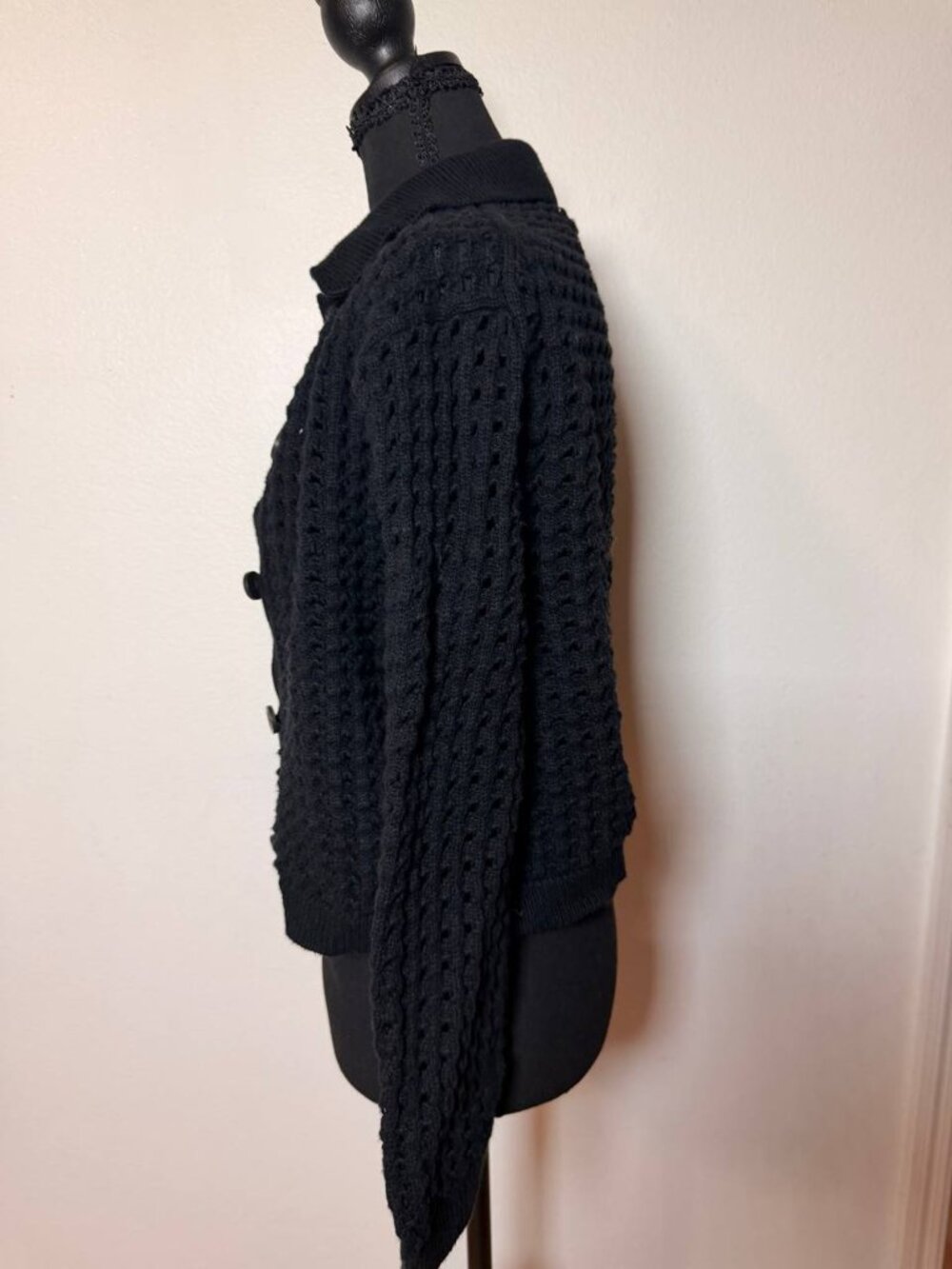 Velvet Graham & Spencer Cotton Cashmere Black Open Knit Cropped Cardigan - Picture 7 of 12